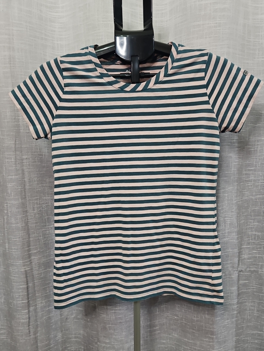 Women's Teal and Blush Striped Short-Sleeve Tee